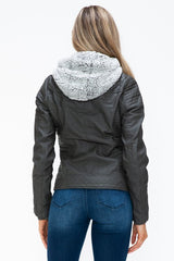 YMI Faux Layered Double - Zipper Jacket with Fuzzy Hood