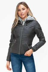 YMI Faux Layered Double - Zipper Jacket with Fuzzy Hood