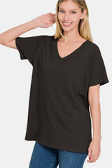 Zenana Full Size V-Neck Short Sleeve T-Shirt - Cute Little Wish