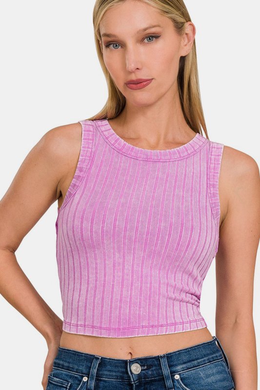 Zenana Ribbed Round Neck Cropped Tank - Cute Little Wish