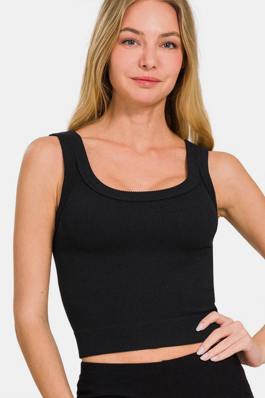 Zenana Ribbed Round Neck Cropped Tank - Cute Little Wish