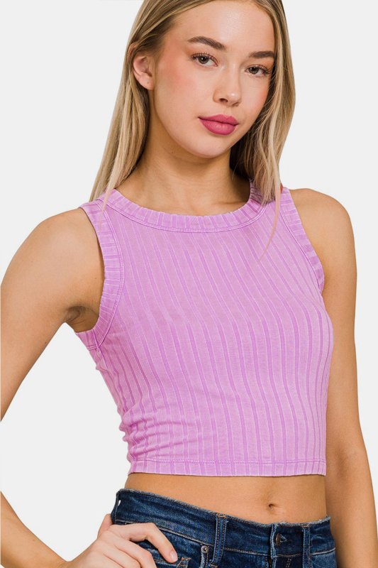 Zenana Ribbed Round Neck Cropped Tank - Cute Little Wish