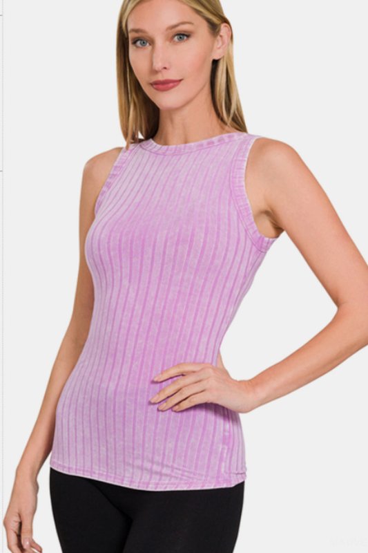 Zenana Ribbed Washed Round Neck Tank - Cute Little Wish