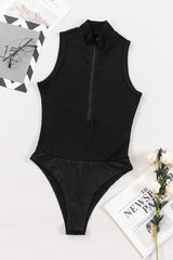 Zip Up Mock Neck Sleeveless Bodysuit - Cute Little Wish