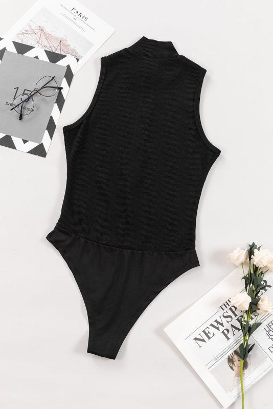 Zip Up Mock Neck Sleeveless Bodysuit - Cute Little Wish